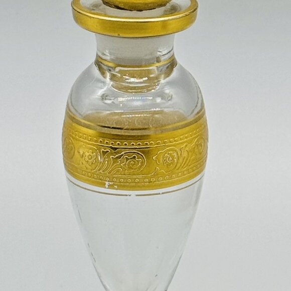 Antique Victorian Perfume Bottle Gold Accents Tear Drop Stopper 7 inch - Picture 3 of 10